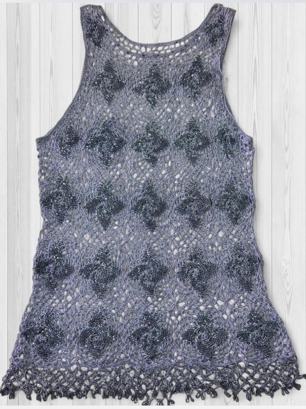 Vintage Y2K Lavender Metallic Beaded Crochet Tank Top S M